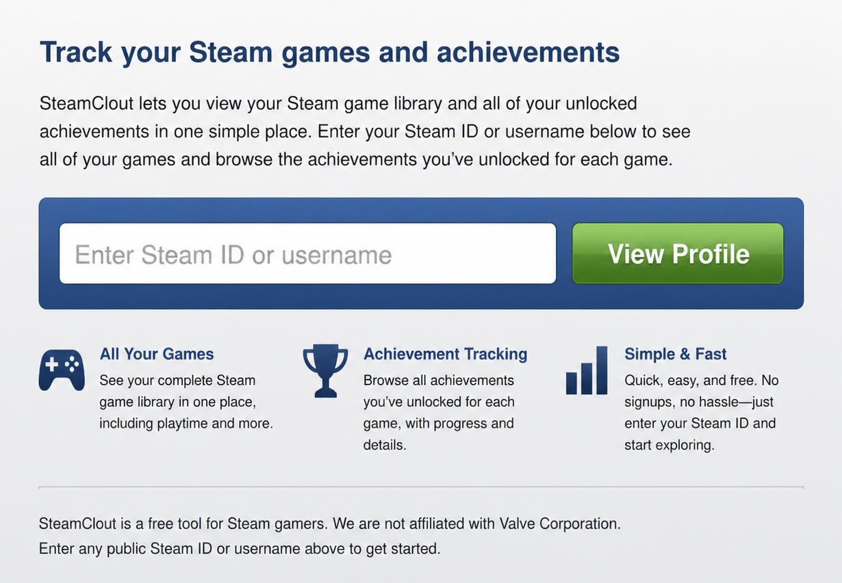 SteamClout homepage